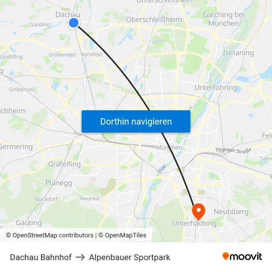 Dachau Bahnhof to Alpenbauer Sportpark map