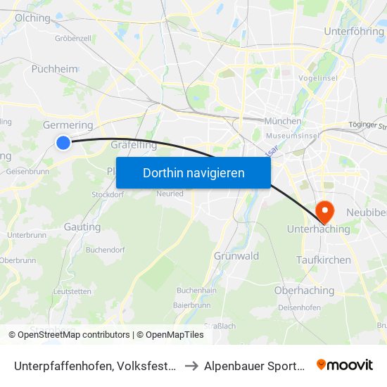 Unterpfaffenhofen, Volksfestplatz to Alpenbauer Sportpark map