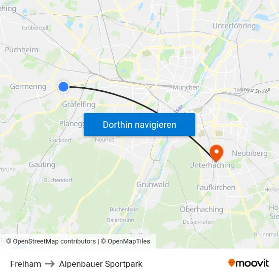 Freiham to Alpenbauer Sportpark map