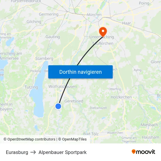 Eurasburg to Alpenbauer Sportpark map