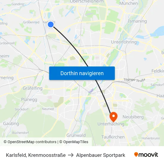 Karlsfeld, Krenmoosstraße to Alpenbauer Sportpark map
