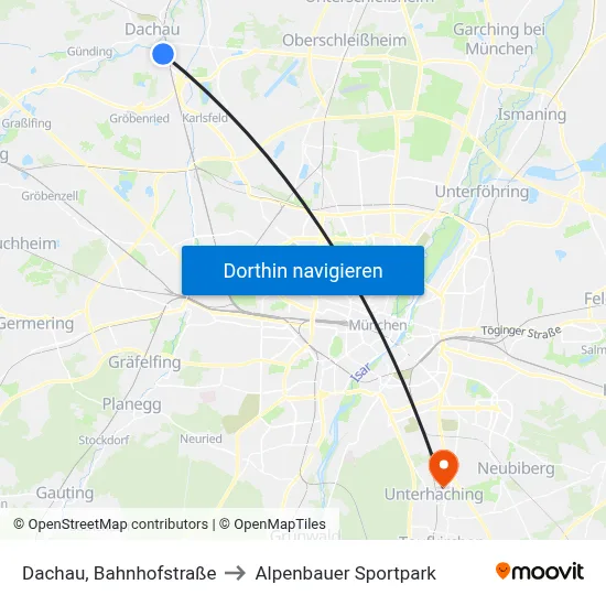 Dachau, Bahnhofstraße to Alpenbauer Sportpark map