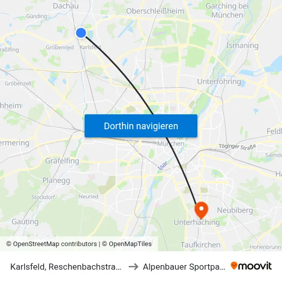 Karlsfeld, Reschenbachstraße to Alpenbauer Sportpark map