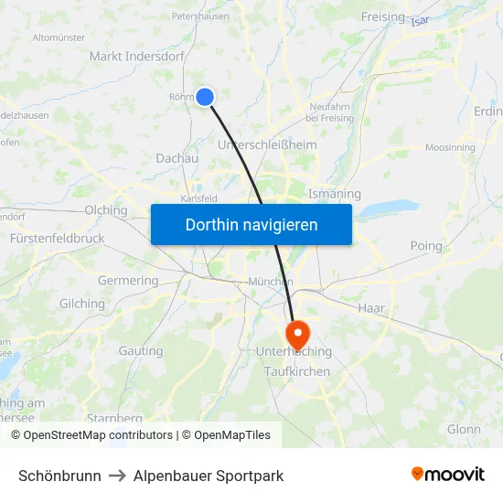 Schönbrunn to Alpenbauer Sportpark map