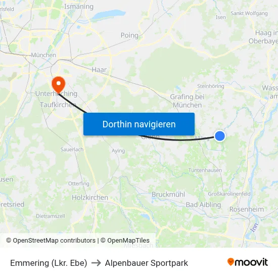 Emmering (Lkr. Ebe) to Alpenbauer Sportpark map
