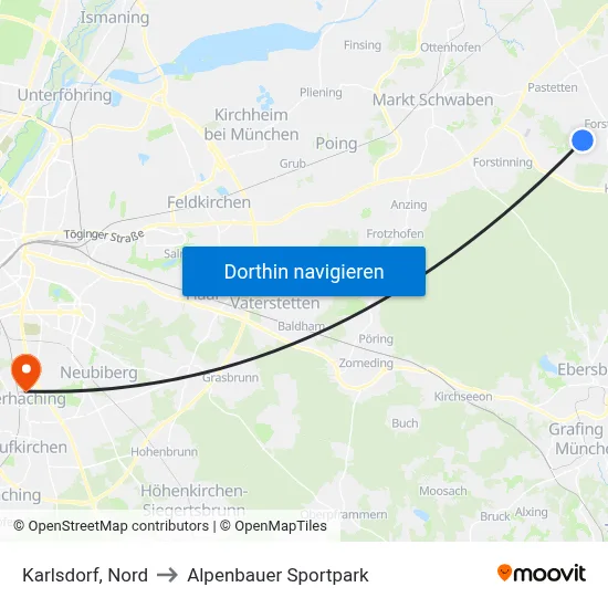 Karlsdorf, Nord to Alpenbauer Sportpark map