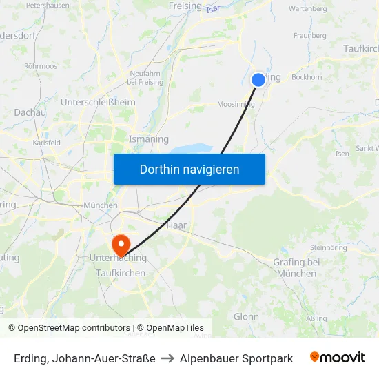Erding, Johann-Auer-Straße to Alpenbauer Sportpark map