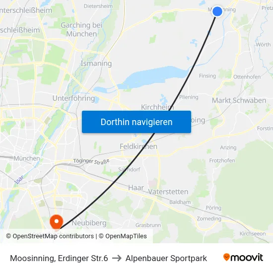 Moosinning, Erdinger Str.6 to Alpenbauer Sportpark map