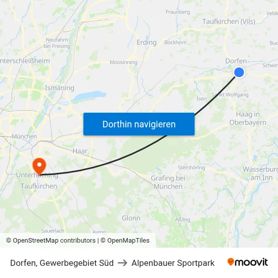 Dorfen, Gewerbegebiet Süd to Alpenbauer Sportpark map