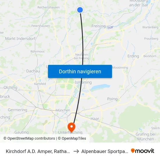 Kirchdorf A.D. Amper, Rathaus to Alpenbauer Sportpark map