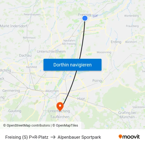 Freising (S) P+R-Platz to Alpenbauer Sportpark map