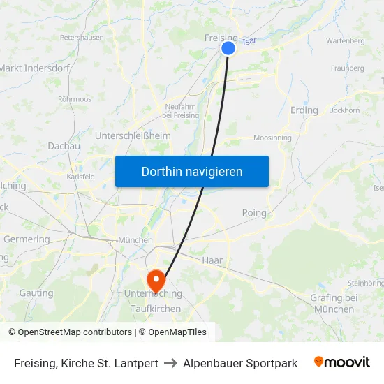 Freising, Kirche St. Lantpert to Alpenbauer Sportpark map