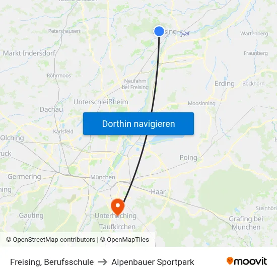 Freising, Berufsschule to Alpenbauer Sportpark map