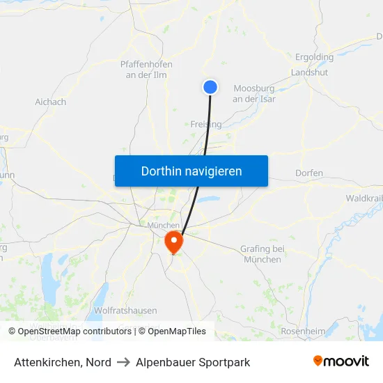 Attenkirchen, Nord to Alpenbauer Sportpark map