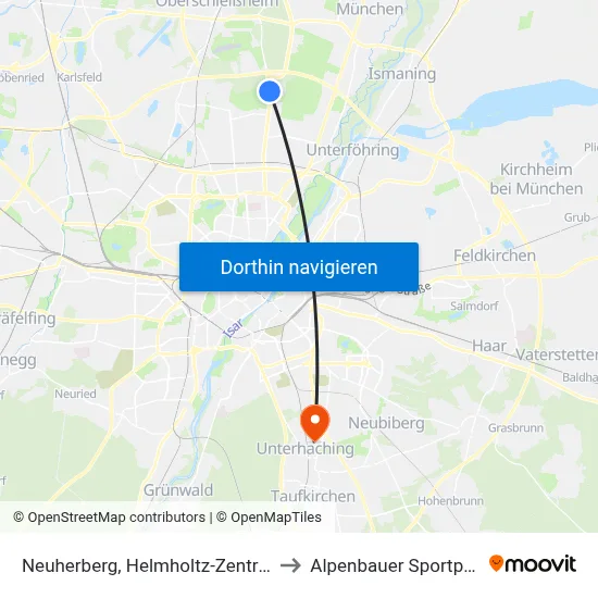 Neuherberg, Helmholtz-Zentrum to Alpenbauer Sportpark map