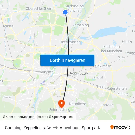 Garching, Zeppelinstraße to Alpenbauer Sportpark map