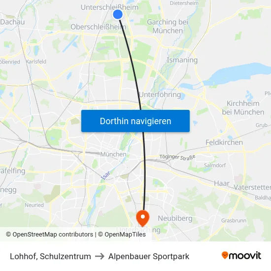 Lohhof, Schulzentrum to Alpenbauer Sportpark map
