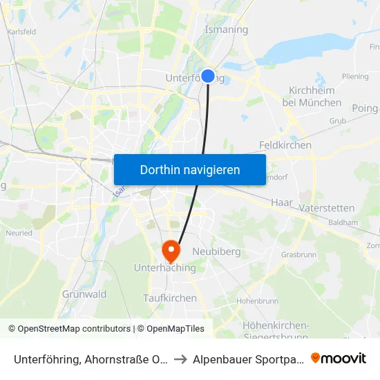 Unterföhring, Ahornstraße Ost to Alpenbauer Sportpark map
