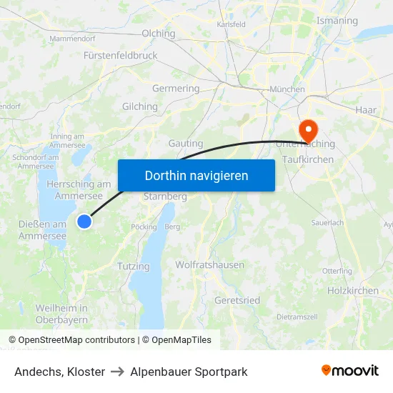 Andechs, Kloster to Alpenbauer Sportpark map