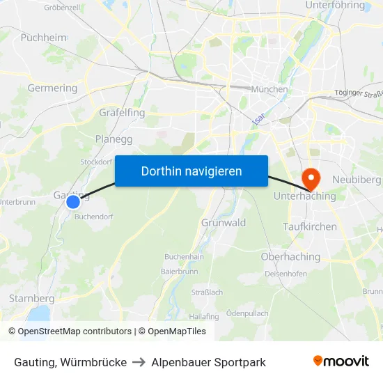 Gauting, Würmbrücke to Alpenbauer Sportpark map