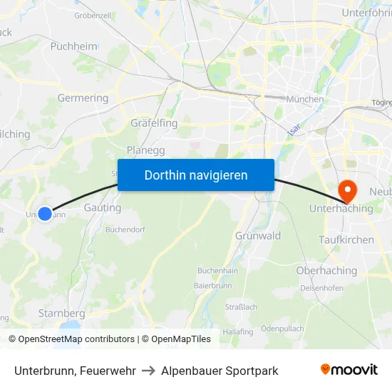 Unterbrunn, Feuerwehr to Alpenbauer Sportpark map