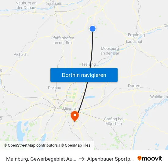 Mainburg, Gewerbegebiet Auhof to Alpenbauer Sportpark map