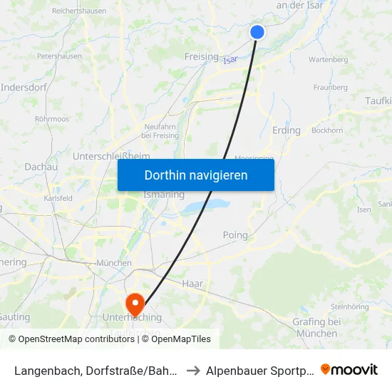 Langenbach, Dorfstraße/Bahnhof to Alpenbauer Sportpark map