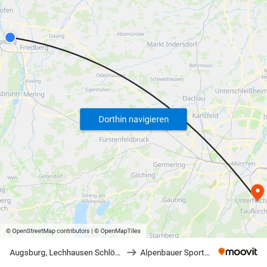 Augsburg, Lechhausen Schlößle E to Alpenbauer Sportpark map