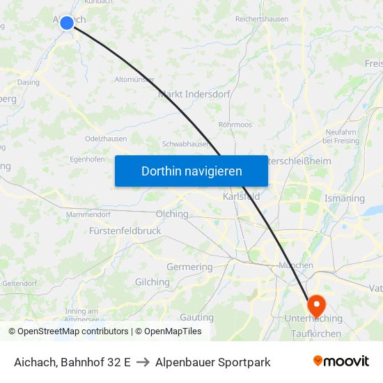 Aichach, Bahnhof 32 E to Alpenbauer Sportpark map