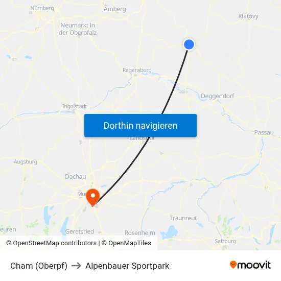 Cham (Oberpf) to Alpenbauer Sportpark map