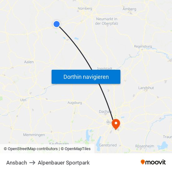 Ansbach to Alpenbauer Sportpark map