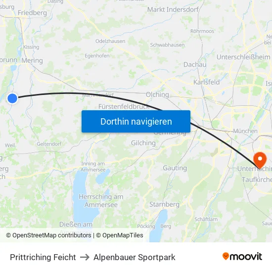 Prittriching Feicht to Alpenbauer Sportpark map