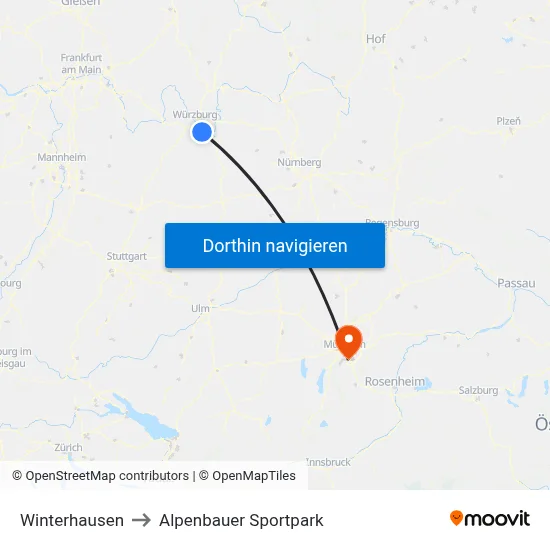 Winterhausen to Alpenbauer Sportpark map