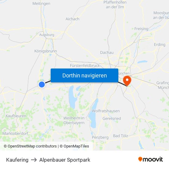Kaufering to Alpenbauer Sportpark map