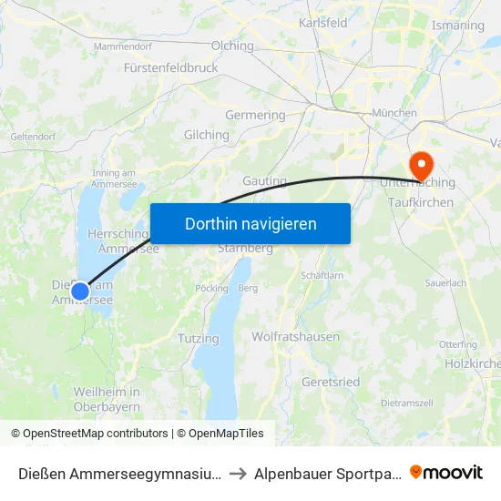 Dießen Ammerseegymnasium to Alpenbauer Sportpark map