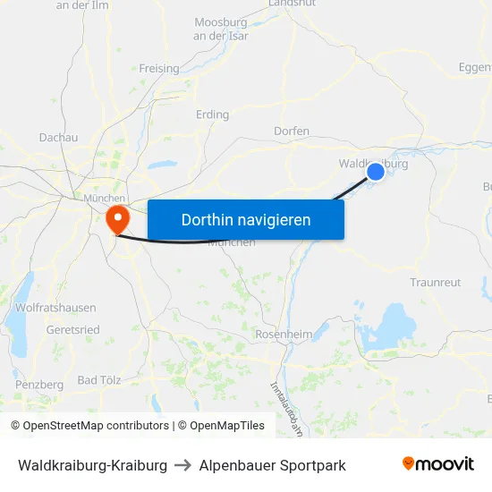 Waldkraiburg-Kraiburg to Alpenbauer Sportpark map