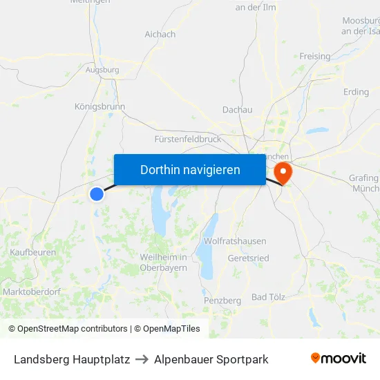 Landsberg Hauptplatz to Alpenbauer Sportpark map