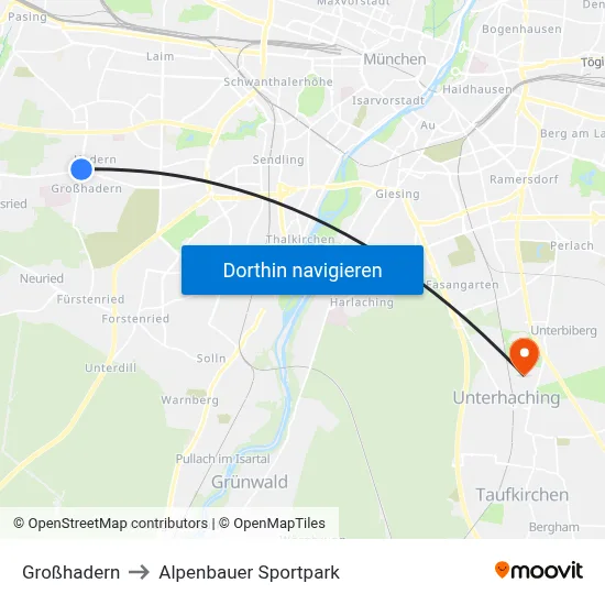 Großhadern to Alpenbauer Sportpark map