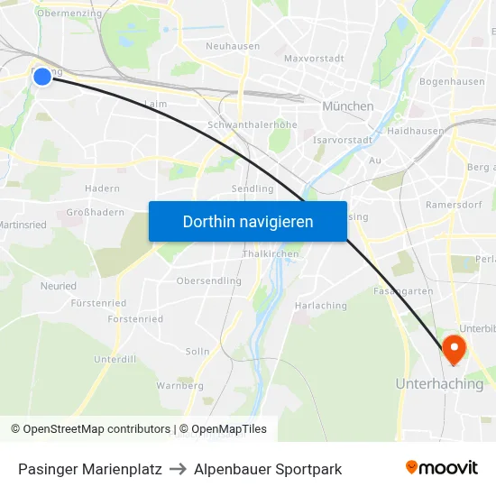 Pasinger Marienplatz to Alpenbauer Sportpark map