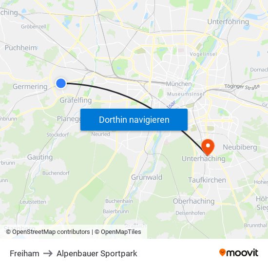 Freiham to Alpenbauer Sportpark map