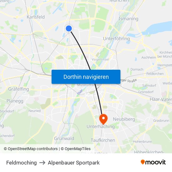 Feldmoching to Alpenbauer Sportpark map