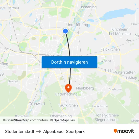 Studentenstadt to Alpenbauer Sportpark map
