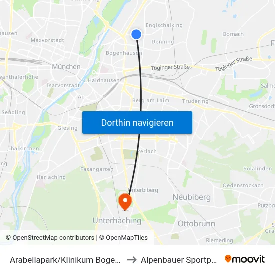 Arabellapark/Klinikum Bogenh. to Alpenbauer Sportpark map
