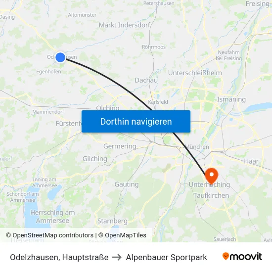 Odelzhausen, Hauptstraße to Alpenbauer Sportpark map