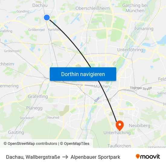 Dachau, Wallbergstraße to Alpenbauer Sportpark map
