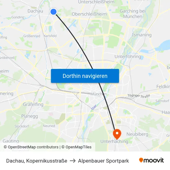 Dachau, Kopernikusstraße to Alpenbauer Sportpark map