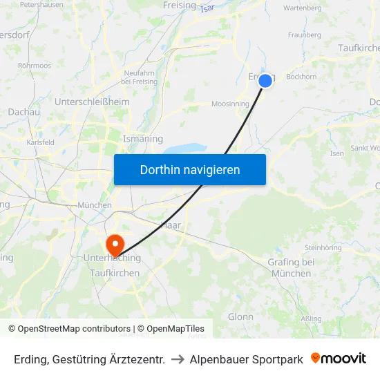 Erding, Gestütring Ärztezentr. to Alpenbauer Sportpark map