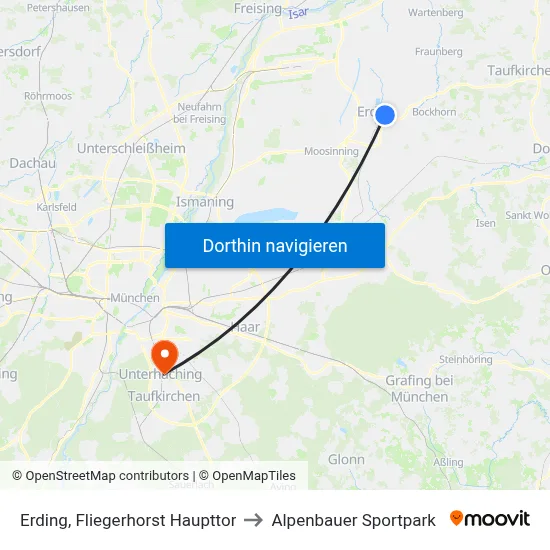 Erding, Fliegerhorst Haupttor to Alpenbauer Sportpark map