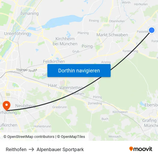 Reithofen to Alpenbauer Sportpark map