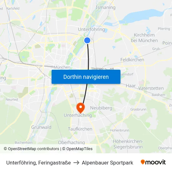 Unterföhring, Feringastraße to Alpenbauer Sportpark map